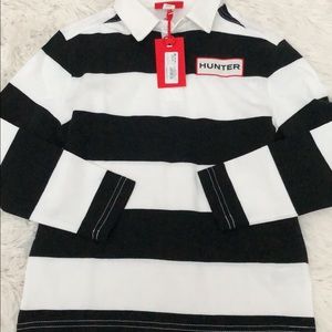 Hunter white black striped polo shirt kid size XS